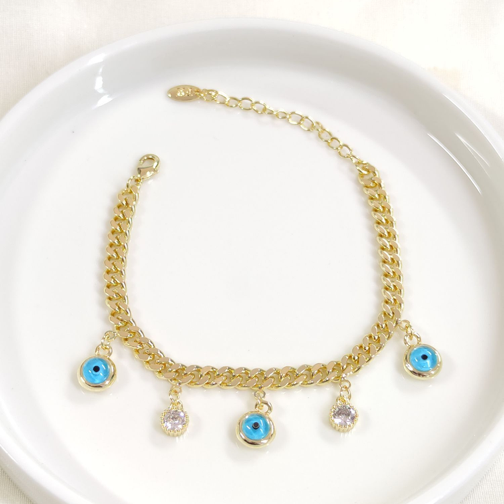 FULLYX GURMET ZİNCİRLİ SALLANTILI CAM GÖZ BİLEKLİK GOLD 16+4CM