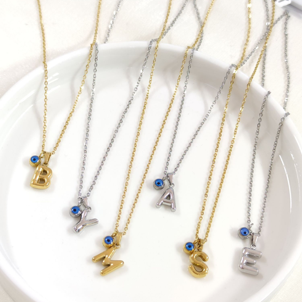 ÇELİK 1 CM NAZAR BONCUKLU MİNİ HARF KOLYE