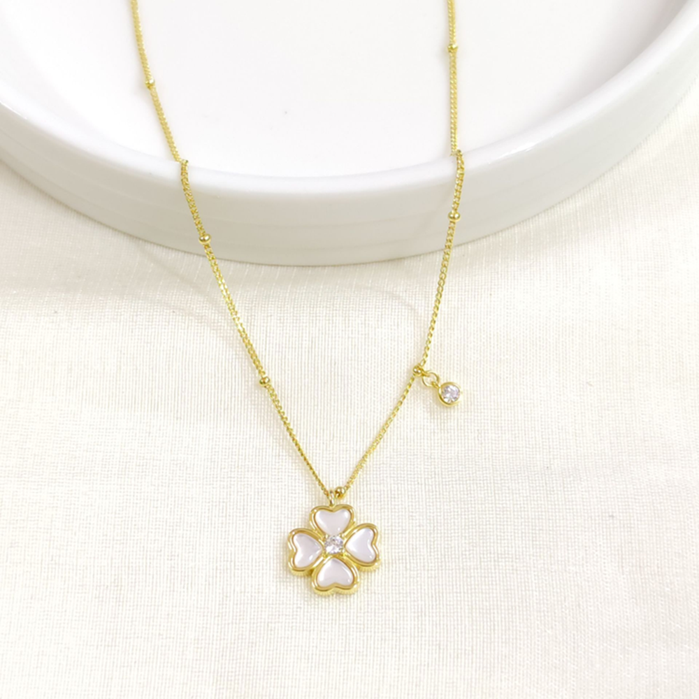 İTHAL SEDEF YONCA GÜMÜŞ KOLYE 40+5CM - ALTIN SARI