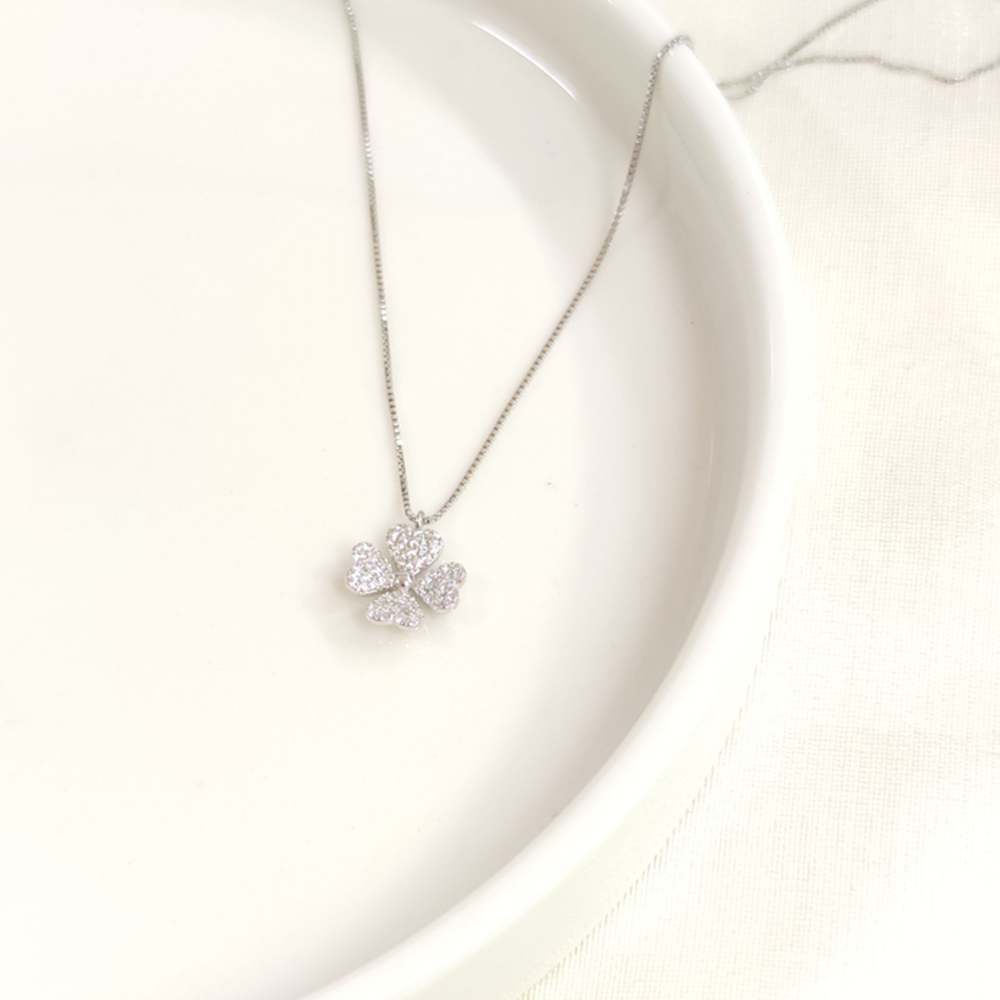 İTHAL 10 MM TAŞLI YONCA GÜMÜŞ KOLYE