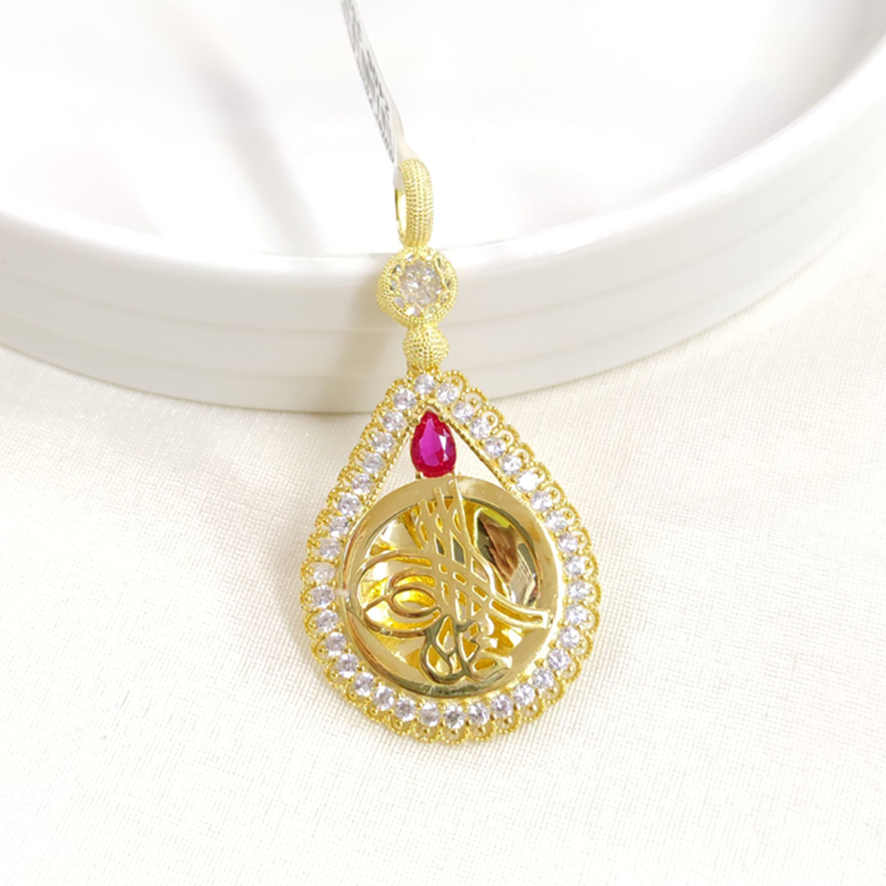 FUŞYA TAŞLI TUĞRA GÜMÜŞ KOLYE UCU 25x50MM