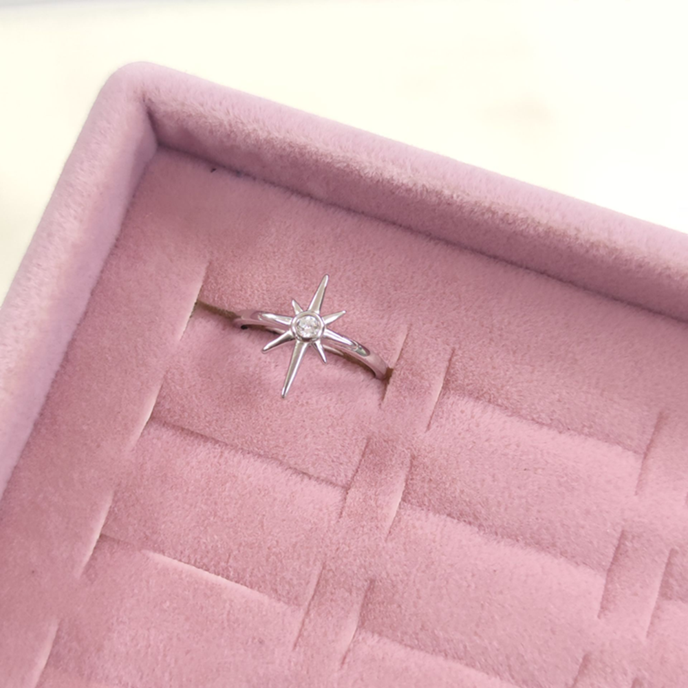 KUTUP YILDIZI AYARLANABİLİR GÜMÜŞ YÜZÜK - RODYUM BEYAZ