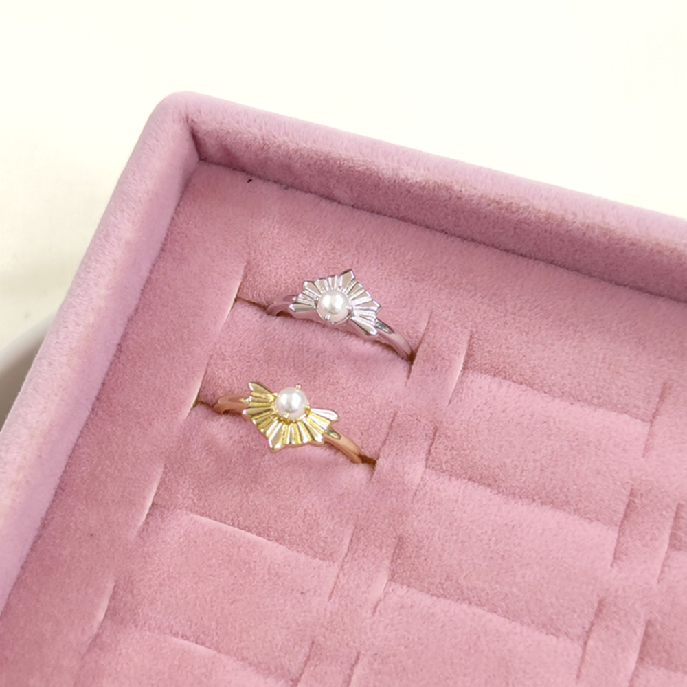 İNCİLİ AYARLANABİLİR GÜMÜŞ YÜZÜK - ALTIN SARI