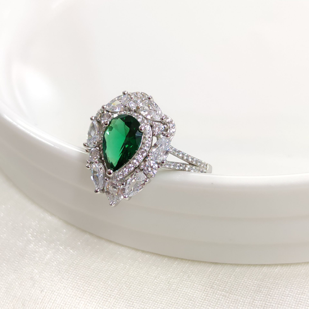 İTHAL ZÜMRÜT ZİRKON DAMLA GÜMÜŞ YÜZÜK