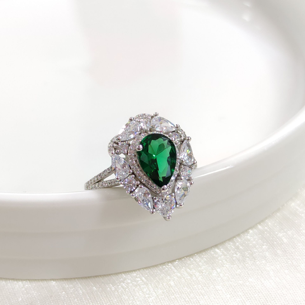 İTHAL ZÜMRÜT ZİRKON DAMLA GÜMÜŞ YÜZÜK