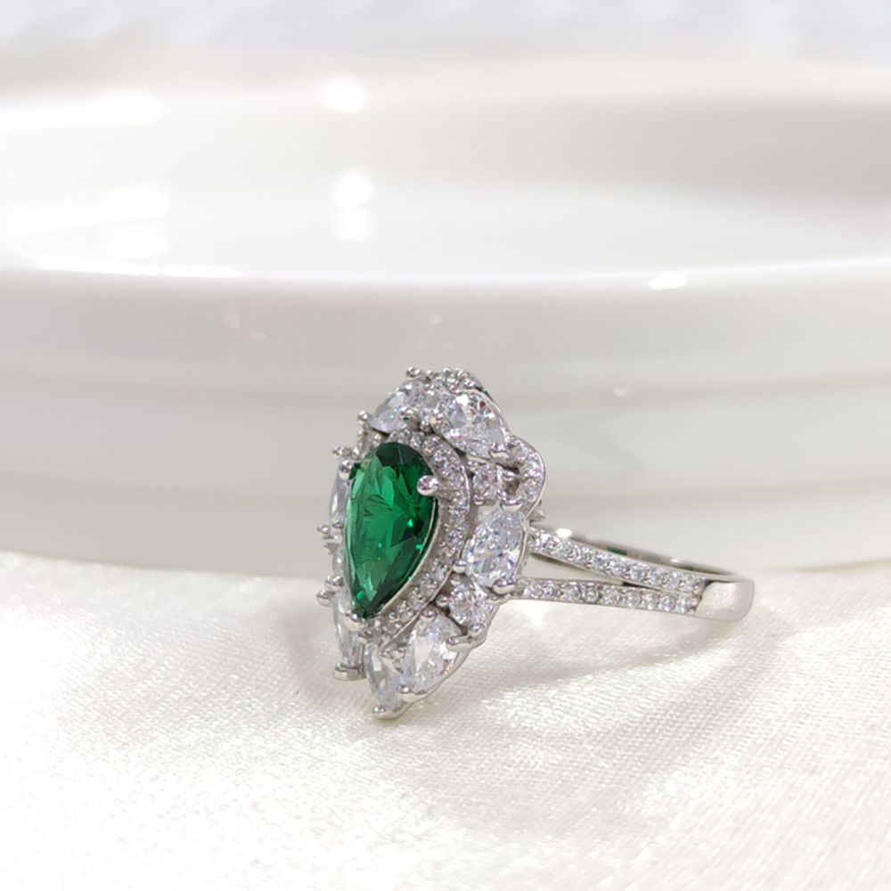 İTHAL ZÜMRÜT ZİRKON DAMLA GÜMÜŞ YÜZÜK