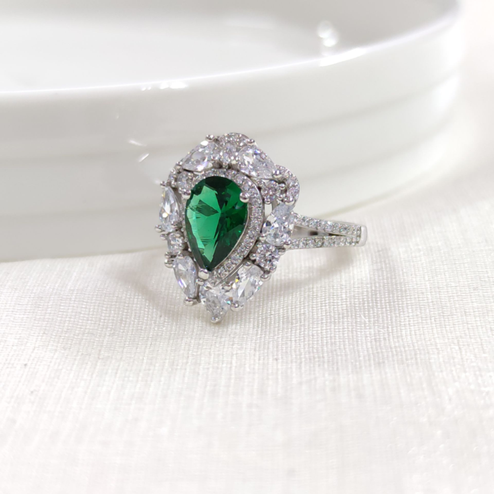 İTHAL ZÜMRÜT ZİRKON DAMLA GÜMÜŞ YÜZÜK