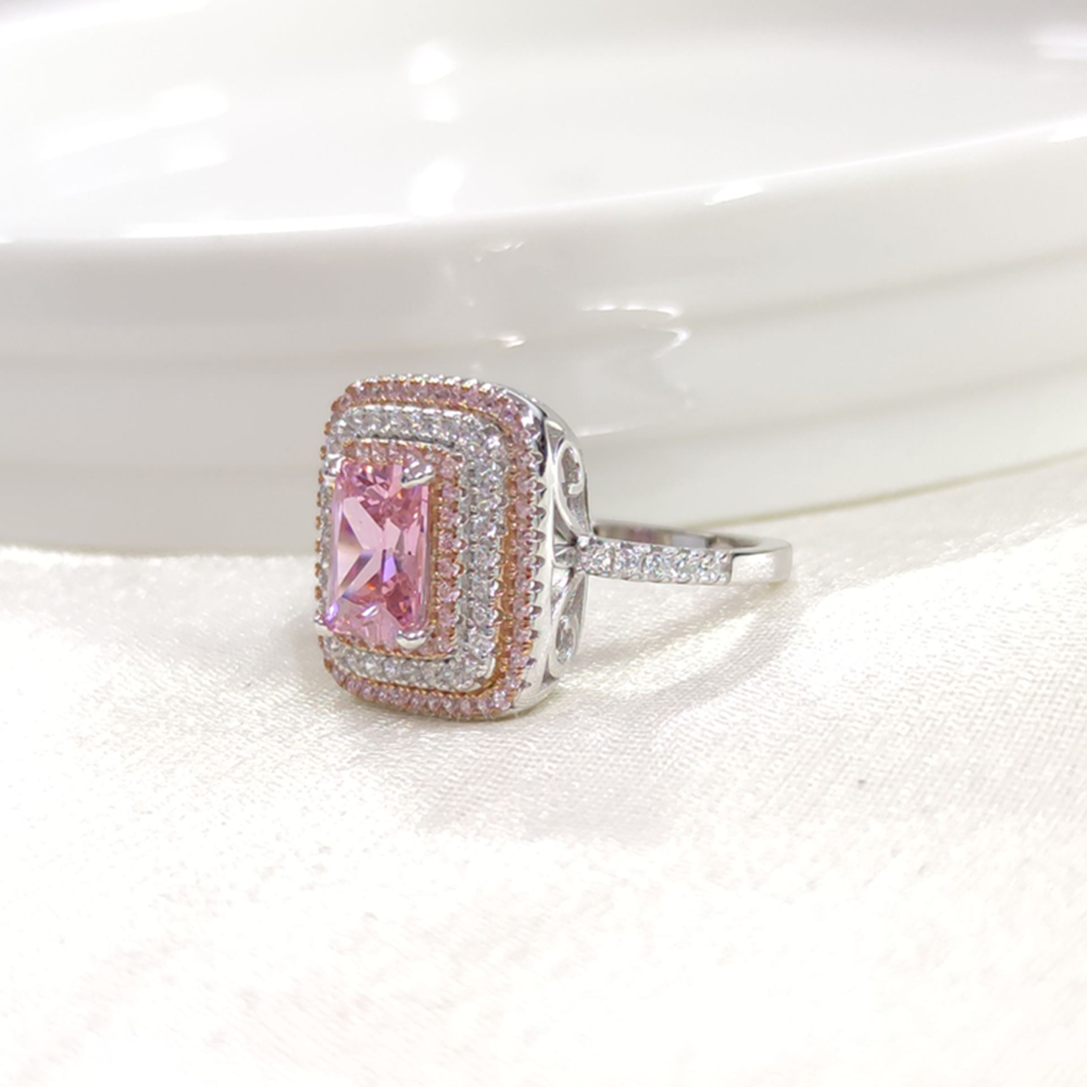 İTHAL PEMBE ZİRKON BAGET GÜMÜŞ YÜZÜK - 17