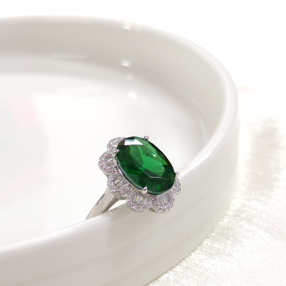 İTHAL OVAL BAGET ÇİÇEK ZÜMRÜT ZİRKON GÜMÜŞ YÜZÜK - 12