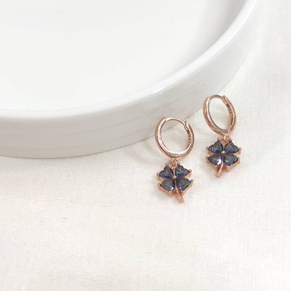 MİSTİK TOPAZ YONCA 10 MM HALKA GÜMÜŞ KÜPE - ROSE BAKIR