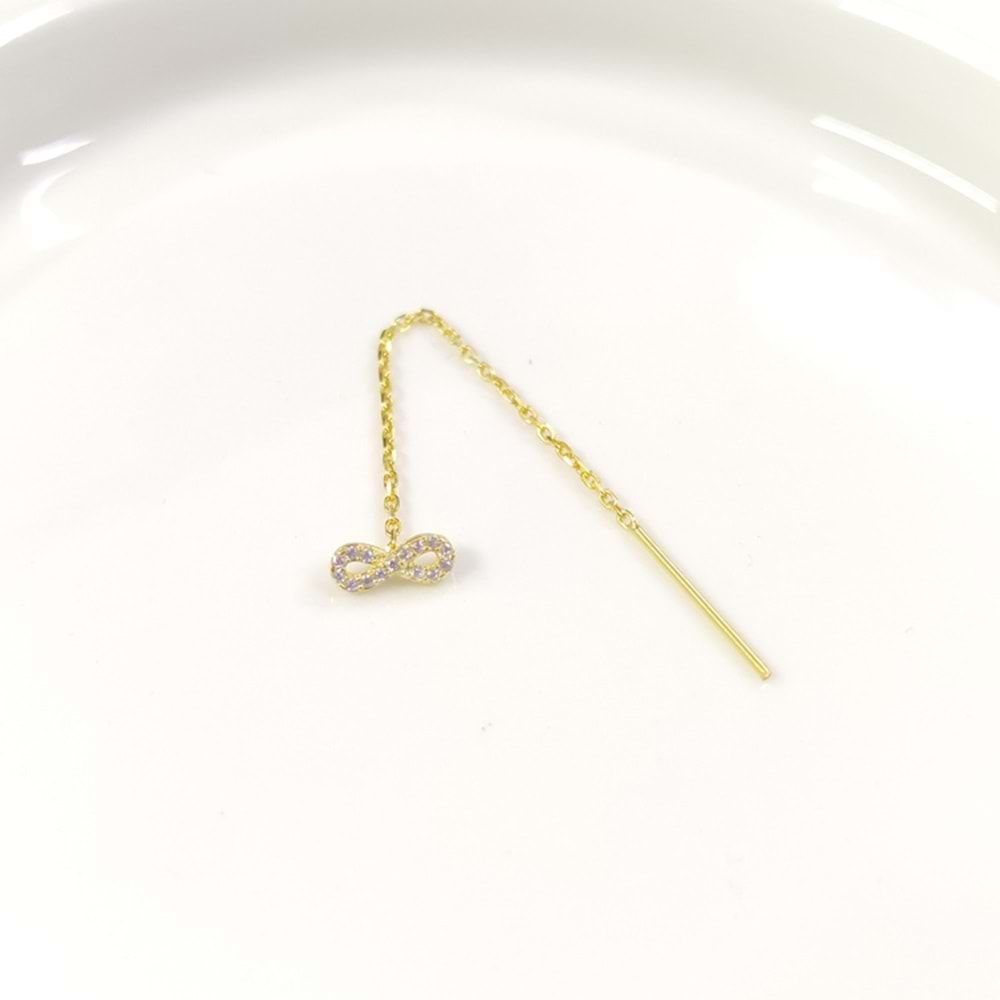 TEKLİ TAŞLI SONSUZLUK JAPON ZİNCİR GÜMÜŞ KÜPE - ALTIN SARI