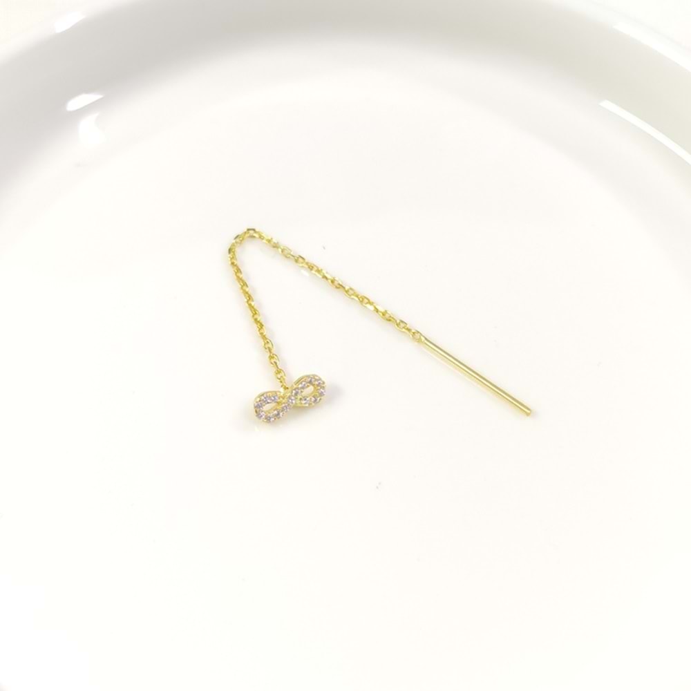 TEKLİ TAŞLI SONSUZLUK JAPON ZİNCİR GÜMÜŞ KÜPE - ALTIN SARI