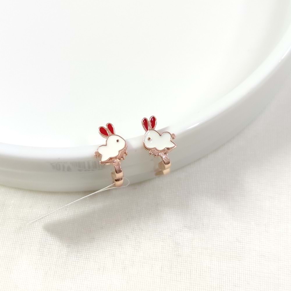 KIRMIZI KULAK MİNELİ TAVŞAN GÜMÜŞ ÇOCUK KÜPE