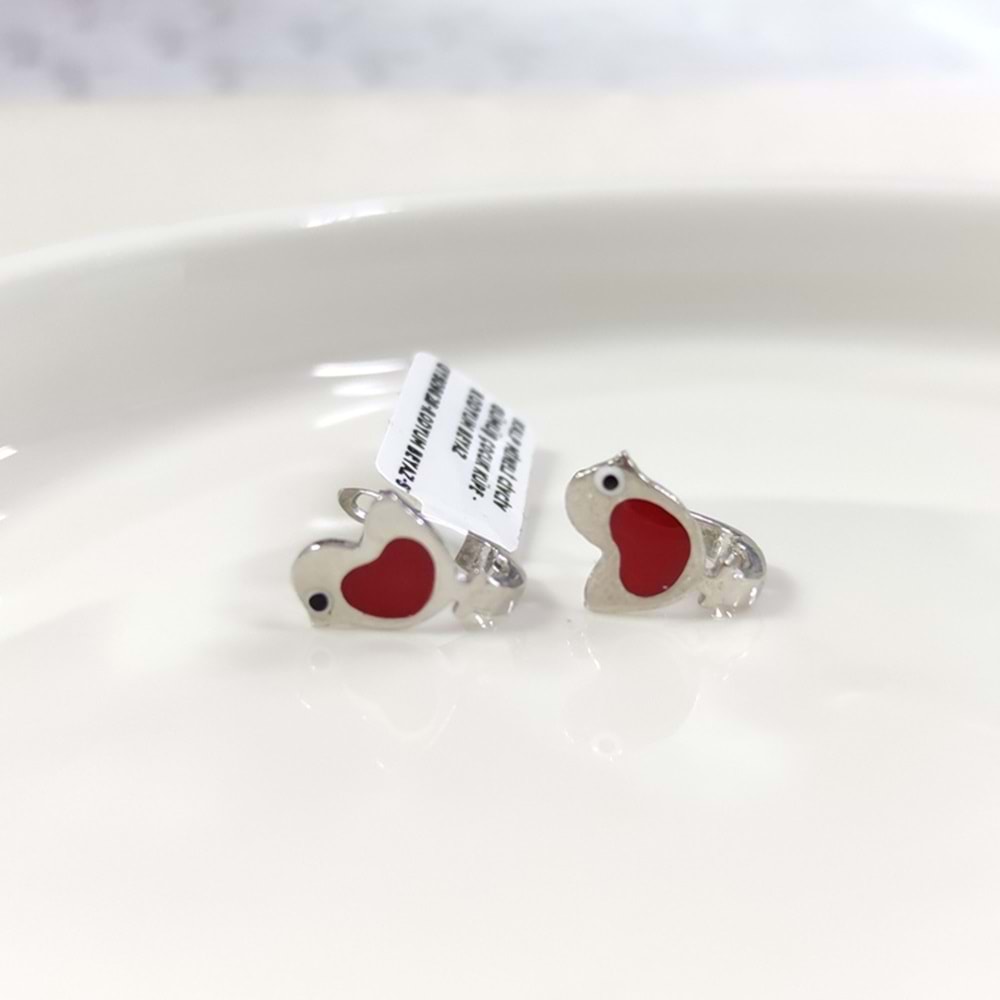 KALP MİNELİ CİVCİV GÜMÜŞ ÇOCUK KÜPE - RODYUM BEYAZ