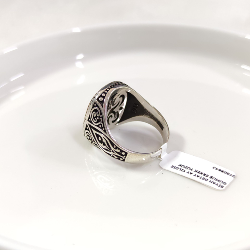 SİYAH DETAY AY YILDIZ GÜMÜŞ ERKEK YÜZÜK