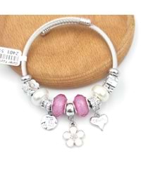 ÇELİK PEMBE PAPATYALI TOP SALLANTILI BİLEKLİK