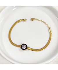 SİYAH DETAY TEK TAŞ ÇELİK BİLEKLİK 17 CM + 4 CM