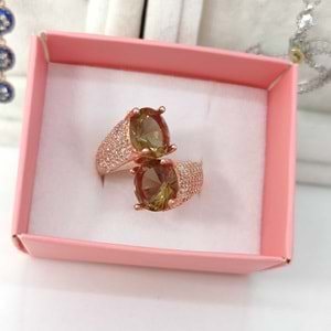 İKİLİ SULTANİT TAŞLI AYARLANABİLİR GÜMÜŞ YÜZÜK - ROSE ALTIN KAPLAMA