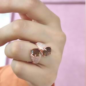 İKİLİ SULTANİT TAŞLI AYARLANABİLİR GÜMÜŞ YÜZÜK - ROSE ALTIN KAPLAMA