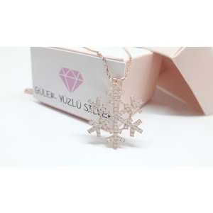 YENİ MODEL KAR TANESİ GÜMÜŞ KOLYE - ROSE ALTIN KAPLAMA