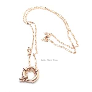 UCU KANCALI GÜMÜŞ 55 CM ZİNCİR KOLYE - ALTIN KAPLAMA (SARI)