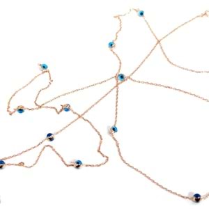 110 CM CAM GÖZ TİF GÜMÜŞ KOLYE - ROSE ALTIN KAPLAMA (BAKIR)