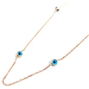 110 CM CAM GÖZ TİF GÜMÜŞ KOLYE - ROSE ALTIN KAPLAMA (BAKIR)