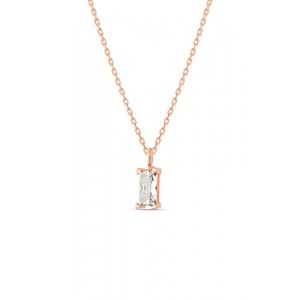 MİNİ ZİRKON TAŞLI BAGET TAŞ GÜMÜŞ KOLYE - ALTIN KAPLAMA (SARI)