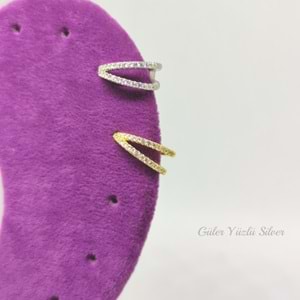 İTHAL İKİ SIRA KIKIRDAK GÜMÜŞ KÜPE - ALTIN KAPLAMA (SARI)