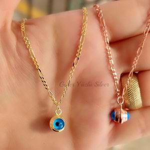 CAM GÖZ NAZAR GÜMÜŞ KOLYE BÜYÜK - ALTIN KAPLAMA (SARI)