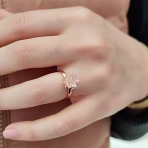 LOTUS ÇİÇEĞİ ZİRKON TAŞLI GÜMÜŞ YÜZÜK - ROSE BAKIR