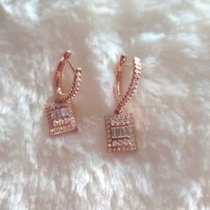 DİKDÖRTGEN PIRLANTA MONTÜR BAGET HALKA GÜMÜŞ KÜPE