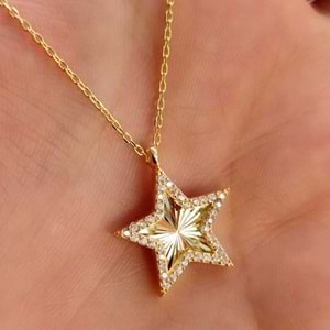 LAZER KALEMLİ YILDIZ GÜMÜŞ KOLYE - RODYUM BEYAZ