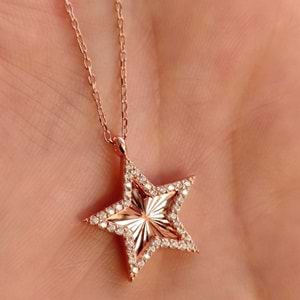 LAZER KALEMLİ YILDIZ GÜMÜŞ KOLYE - RODYUM BEYAZ