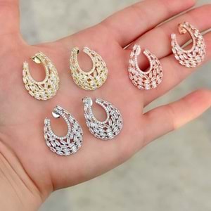 BAGET ZİRKON TAŞ ABİYE GÜMÜŞ KÜPE - ALTIN SARI