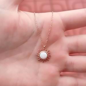 OPAL TAŞLI GÜNEŞ GÜMÜŞ KOLYE - RODYUM BEYAZ