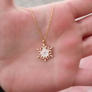 MANOLYA KAR TANESİ GÜMÜŞ KOLYE - ALTIN SARI