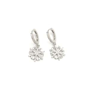 BAGET KAR TANESİ HALKA GÜMÜŞ KÜPE - RODYUM BEYAZ