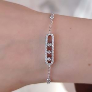 İTHAL HAREKETLİ ÜÇ TAŞ GÜMÜŞ BİLEKLİK - RODYUM BEYAZ