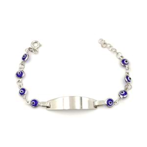 CAM NAZAR BONCUK İSİM YAZILABİLEN GÜMÜŞ ÇOCUK BİLEKLİK - LACİVERT