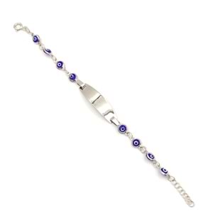 CAM NAZAR BONCUK İSİM YAZILABİLEN GÜMÜŞ ÇOCUK BİLEKLİK - LACİVERT