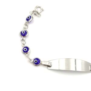 CAM NAZAR BONCUK İSİM YAZILABİLEN GÜMÜŞ ÇOCUK BİLEKLİK - LACİVERT