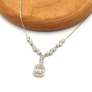 PIRLANTA MONTÜR BAGET GÜMÜŞ KOLYE - RODYUM BEYAZ