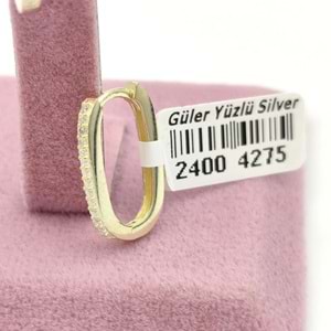 15 MM TAŞLI OVAL HALKA GÜMÜŞ KÜPE - ALTIN SARI