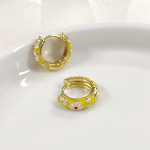 12 MM MİNELİ ÇİÇEKLİ ÇELİK HALKA KÜPE - SARI