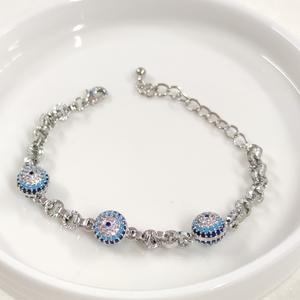 FULLYX ÜÇLÜ SOSYETE GÖZÜ NAZAR BONCUKLU BİLEKLİK 17+5 CM GOLD - BEYAZ