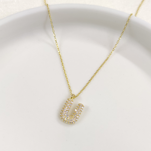 U TAŞLI GÜMÜŞ HARF KOLYE - ALTIN SARI