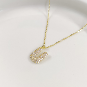 U TAŞLI GÜMÜŞ HARF KOLYE - ALTIN SARI