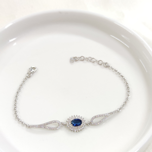 SAFİR ZİRKON TAŞLI OVAL GÜMÜŞ BİLEKLİK - RODYUM BEYAZ