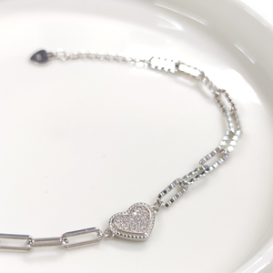 İTHAL ATAÇ ZİNCİRLİ KALP GÜMÜŞ BİLEKLİK 17+3 CM